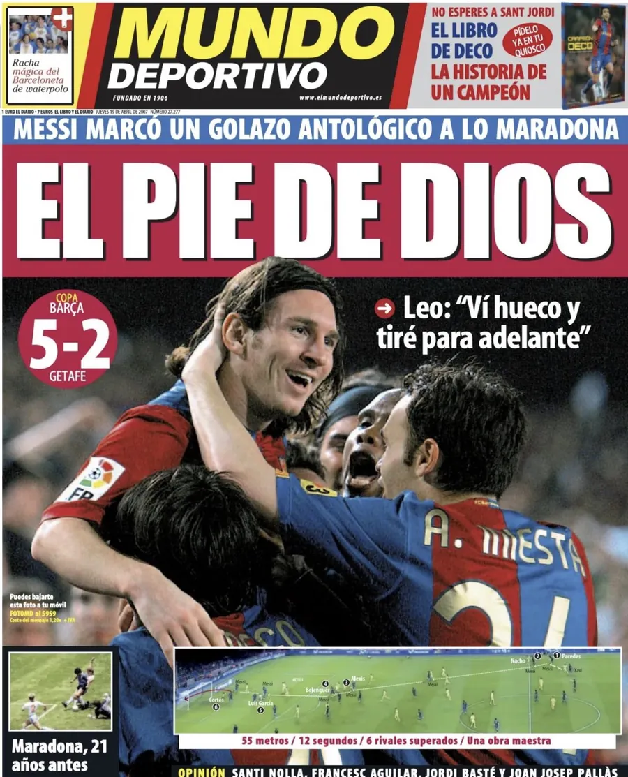 La prima pagina di Mundo Deportivo il giorno dopo: «El pie de Dios»